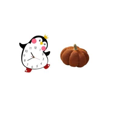 Imagem de Fenteer Relógio de Parede de Madeira com Desenho de Pinguim E Abóbora, Almofada Decorativa de Pelúcia, Alimentada Por Bateria, Almofada Multifuncional para So