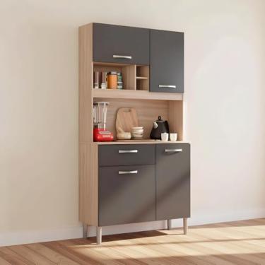 Imagem de Armário Balcão e Aéreo Cozinha Compacta 4 Portas 1 Gaveta - Avena Grafite