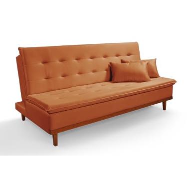 Imagem de Sofá-Cama Santorini Casa Imperial Reclinável em Veludo Terracota Macio 3 Lugares Casal com Base Madeira