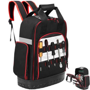Imagem de Mochila Ferramentas com Fundo Rígido À Prova D'água 45*34*16cm, Mochila Reforçada Base Emborrachada para 3 Bolsos e 10 Ranhuras No Exterior, 5 Bolsos e 10 Ranhuras no Interior, Bolsa de Ferramentas