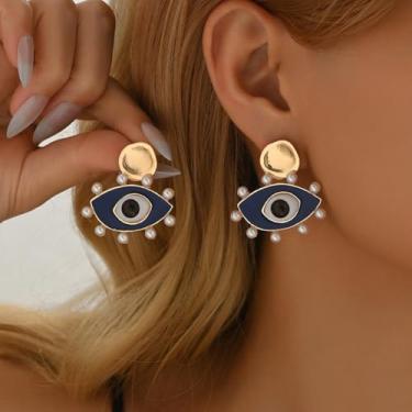 Imagem de Brincos de pérola de olho de demônio para mulheres, brincos de argola de gota, joias de casamento, presente de noiva