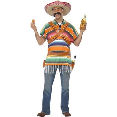 Imagem de Smiffy's Fantasia masculina atirador de tequila com cinto de bandoliers poncho, Laranja e verde, Tamanho Único