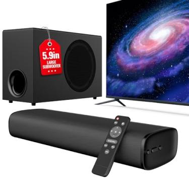 Imagem de vibeadio Barra de som atualizada para TV com subwoofer grande e poderoso de 15 cm, graves profundos, Bluetooth 5.4, conexão ARC/óptica/AUX/Bluetooth, sistema de som surround para PC/jogos/projetores