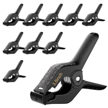 Imagem de Clipes de grampos de fundo - 8,89 cm - Grampos de mola pequenos para suporte de pano de fundo, pacote com 10 grampos de foto de musselina de plástico resistente para cabine fotográfica, arco de balão