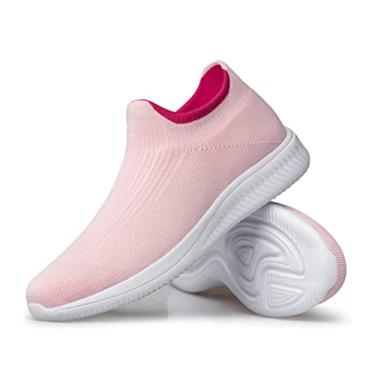 Imagem de vibdiv Tênis de caminhada feminino, casual, leve, confortável, respirável, sem fecho, Zapatillas de Mujer, rosa, 38