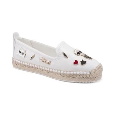Imagem de Karl Lagerfeld Paris Espadrille feminina Michaela sem cadarço enfeitada plataforma plana, Branco brilhante, 8.5