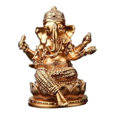 Imagem de Generic Estátua do Senhor Ganesha, escultura religiosa de Buda, peça decorativa colecionável, ornamento, estatueta de Ganesha para painel de carro ou estante, Dourado 8.5x7x10.5cm