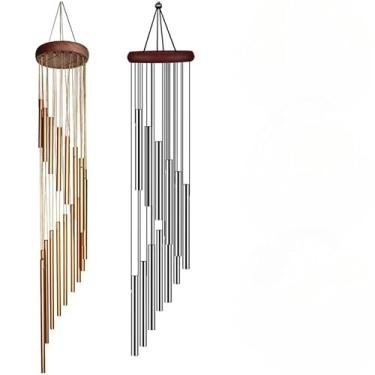 Imagem de 12 tubos de alumínio Sinos de vento Mensageiro Som dos Ventos Redondo Aluminio(Dourado)