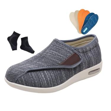Imagem de Chinelos Diabéticos Homem, Calçado Masculino Ajustável Para Pés Inchados Confortável Para Caminhar Calçado Diabéticos, Chinelos Ortopédicos Ajustáveis ​​de Fácil Fecho, Para Avô Avó(Dark gray,38 EU)