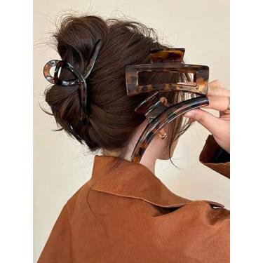 Imagem de Pacote com 3 clipes grandes de garra de cabelo com estampa de leopardo inquebrável plástico brilhante forte prendedor de mandíbula para mulheres cabelo fino grosso acessórios de cabelo versáteis para