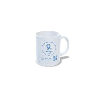Imagem de Caneca Cerâmica Novembro Azul, Branca, 325ml, com Mensagem Motivacional 'A Vida Não Parou, Só Mudou o Ritmo', Design QR Code (23126)