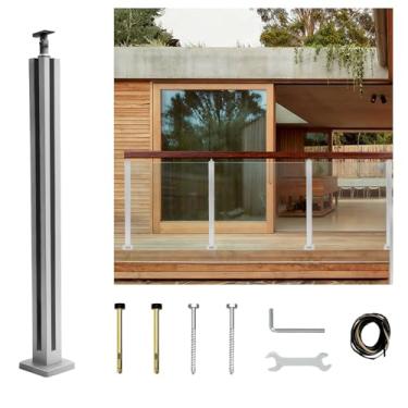 Imagem de VoTwoofv Poste de canto de grade de vidro de 91 cm com suporte superior ajustável para corrimão, balaustrada de vidro de aço inoxidável 304 com compartimentos de torneira para trilhos internos e