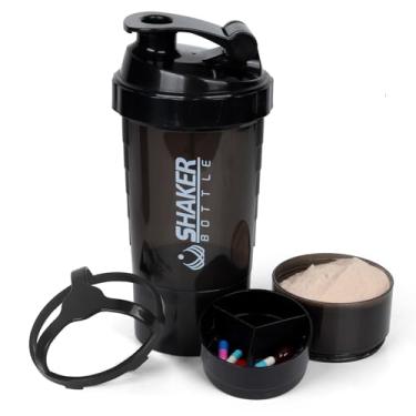 Imagem de XTK Garrafa coqueteleira de 473 ml com bola mista, garrafa de água esportiva, copo de academia à prova de vazamento para misturas de proteína com armazenamento de pó e organizador de comprimidos,