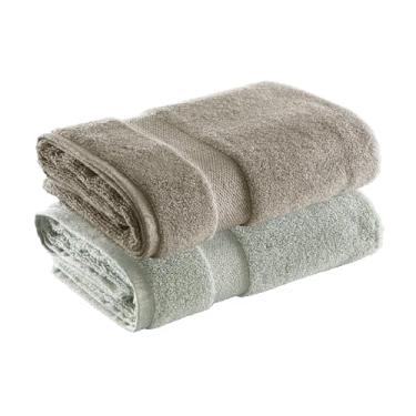 Imagem de Jogo de Toalhas Ele/Ela Super Soft Zero Twist Banhão 80x150cm 500g/m², 97% Algodão 3% Poliéster, Toque Macio, Alta Absorção e Design Sofisticado – Altihaus (Taupe/Verde)