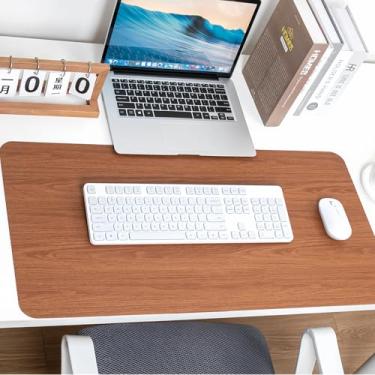 Imagem de Elegante tapete de mesa de couro de grão de madeira, tapete de mouse pad grande antiderrapante (61 cm x 30 cm), borrão de mesa e protetor de mesa para escritório, casa, amarelo teca