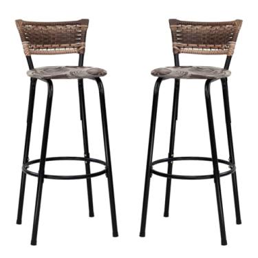 Imagem de Kit 02 Banqueta Altas Junco Cappuccino Estrutura Preta Assento Floral Marrom 70cm Para Balcão Cozinha, Bar, Bistrô, Americano - Itagold