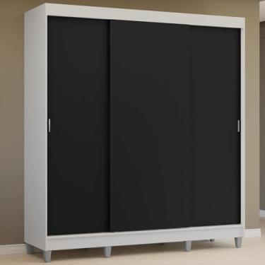 Imagem de Guarda-roupa Casal com Pés 3 Portas de Correr Branco/preto Reno Madesa