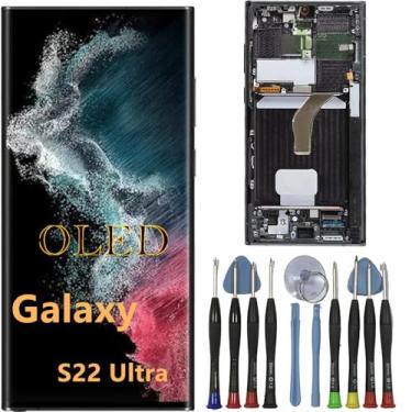 Imagem de Tela de substituição OLED Galaxy S22 Ultra para Samsung S22ultra 5G Display Touch Screen Digitalizador Assembléia S908U S908B/DS S908U1 S908W S908E LCD suporta impressão digital e S-Pen (com moldura