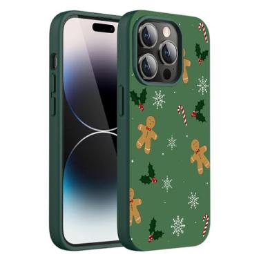 Imagem de YCJACE Capa de telefone de Natal para iPhone 17 Pro Max, design de homem de gengibre verde fosco silicone líquido macio antiderrapante à prova de choque capa protetora de Natal para meninas e meninos