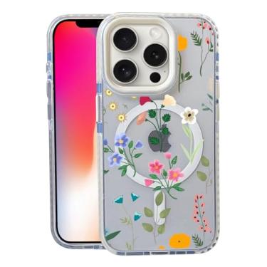 Imagem de Capa de flores coloridas para iPhone 16 Pro Max, compatível com MagSafe, capa fosca macia e fina à prova de choque, antiimpressões digitais, antiamarelamento, antiarranhões, capa de telefone magnética