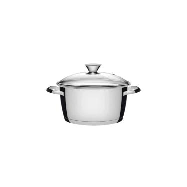 Imagem de Caçarola Funda Allegra Em Aço Inox Com Fundo Triplo E Tampa De Vidro 16 Cm 1,5 L
