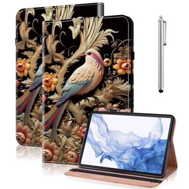 Imagem de VODEFOX Capa para iPad Pro de 11 polegadas (M5/M4) 2025/2024, capas de couro PU para tablet flip fólio multi-ângulo suporte de visualização com compartimentos para cartões - flores pássaros