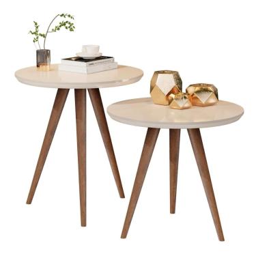 Imagem de Conjunto Mesa Lateral Sofá Sala Pés Palito Off White