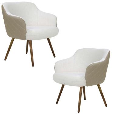 Imagem de Kit 2 Poltronas Kitana Pés Palito Couro Linho Bege Branco