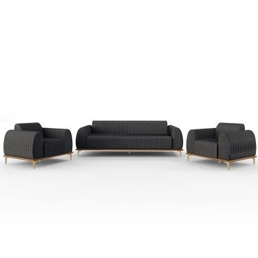Imagem de Kit Sofá 3 Lugares 180Cm Com 2 Poltronas Cinza Escuro C-416