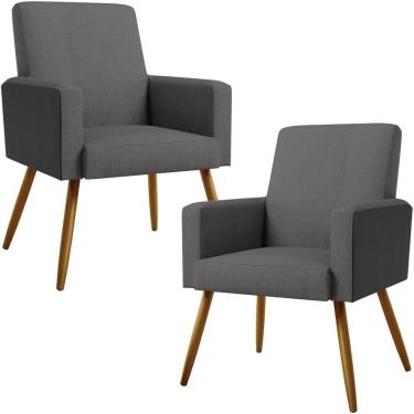 Imagem de Kit 02 Poltronas Pés Palito Linho Cinza Escuro Preto