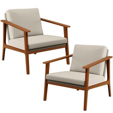 Imagem de Kit 02 Poltronas Para Sala De Estar Petra B04 Linho Cru