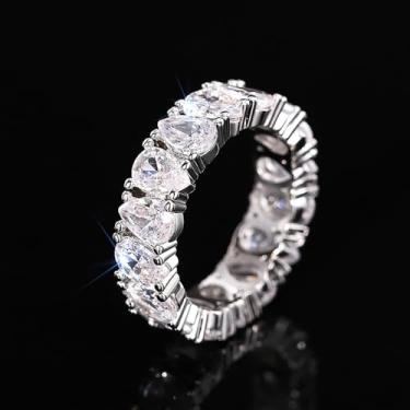 Imagem de Anéis de zircônia cúbica em gota d'água brilhante para mulheres, joias de noivado de luxo, 8, Latão, Zircônia cúbica