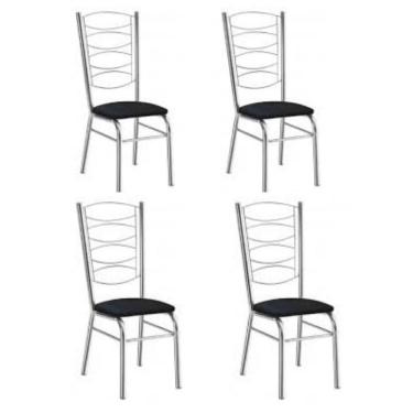 Imagem de Kit 4 Cadeiras Gisele Cromada Com Reforço-assento Corino Preto