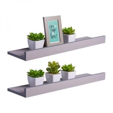 Imagem de Kit 2 Prateleiras Porta Quadros 100 X 10cm Cinza Claro