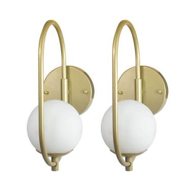 Imagem de Kit 2 Arandela Online Dourado Globo Vidro Branco + Led 5w