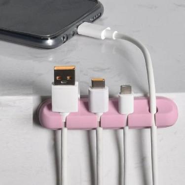 Imagem de Clipes de cabo, organizador de fios, suportes de gerenciamento de cabos elétricos, 4 furos, silicone, acessório de carregamento USB, suporte de cabo fofo para escritório e mesa de casa (rosa)