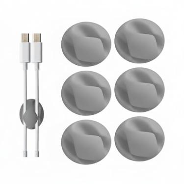 Imagem de Suporte de cabo, clipes organizadores de cabos autoadesivos de silicone para mesa, cabo de carregamento USB, cabo de alimentação, fio de cabeceira, PC, escritório, casa, pacote com 6, cinza