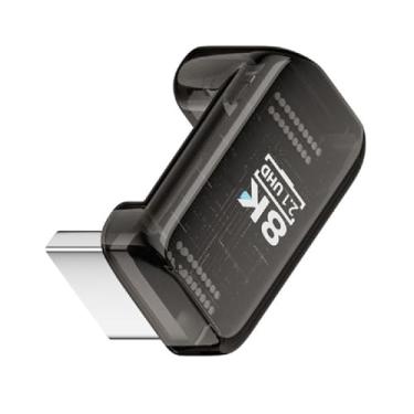 Imagem de cablecc UHD 8K 60hz Down Angled 360 graus oposto em forma de U HDMI macho para HDMI 2.1 fêmea extensor adaptador de extensão transparente com Smart LED HDTV