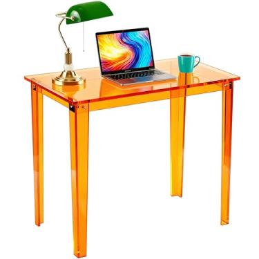 Imagem de solaround Mesa de acrílico, mesa de escrita moderna transparente para escritório em casa (laranja, pequena)