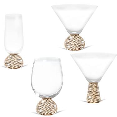 Imagem de QTKJ Taças de vinho, copos de martini, copos de vidro, base de bola de cristal cravejada artesanal, taças de champanhe elegantes, taças de coquetel de vinho, taças de Margarita sem haste, conjunto de