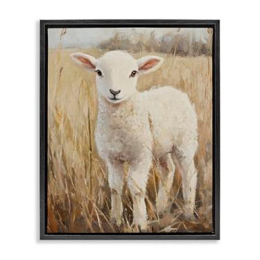 Imagem de Stupell Industries Curly Lamb in Grassy Field Black Framed Floater Canvas Wall Art, design by Petal Prints Design, 21 x 17