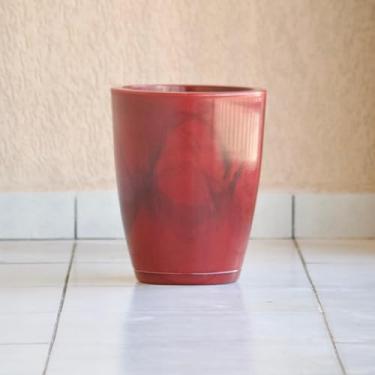 Imagem de Vaso de Planta Flores Decorativo Grande Cone Bojo 38x31 Liso Marmorizado Polido com Prato em Polietileno (Vermelho)