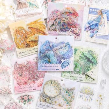 Imagem de 120 peças vintage fantasia floral guarda-chuva PET adesivos, estética decorativa flor guarda-chuva scrapbook adesivos para DIY Diary Junk Journal Manual álbum decoração diário scrapbook suprimentos