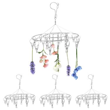 Imagem de 4 peças de escorredor suspenso para ervas, prateleira de secagem de flores de macramê com 20 ganchos de secagem de ervas inoxidáveis que economizam espaço para flores frescas e aromáticas