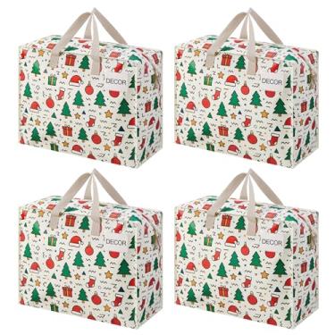 Imagem de VENO Pacote com 4 sacos de transporte resistentes, sacos de armazenamento, materiais de embalagem, zíper superior, bolsas de armazenamento para acampamento, roupas, roupa de cama, edredons