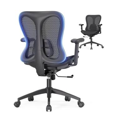 Imagem de amseatec Cadeira ergonômica de escritório, cadeira confortável para jogos de computador, encosto e assento de malha respirável, apoio de braço ajustável, suporte lombar, design de borboleta para