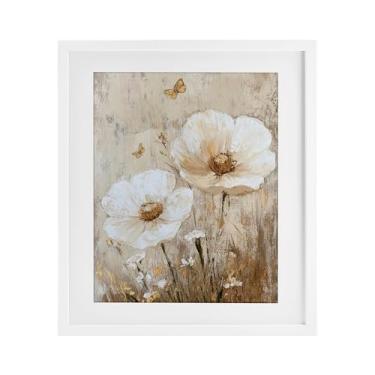 Imagem de Stupell Industries Impressão emoldurada de flores marfim e borboleta preta sob vidro, design por Petal Prints Design, 16 x 13