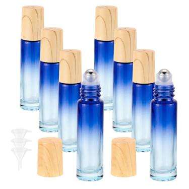 Imagem de NewZoll 8 frascos de rolo de vidro com óleos essenciais, frascos com rolo de perfume 10 ml (1/3 oz) Recipiente azul gradiente para óleos labiais