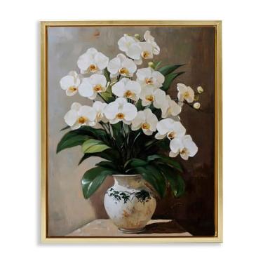 Imagem de Stupell Industries Arte de parede em tela flutuante marrom com moldura de arranjo de orquídeas régias, design de Franklyn Gregory, 53 x 43 cm