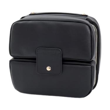 Imagem de KiBcsLic Nécessaire de maquiagem em couro PU, organizador de cosméticos para banheiro com divisórias, leve e portátil, ideal para netas e mulheres, Preto